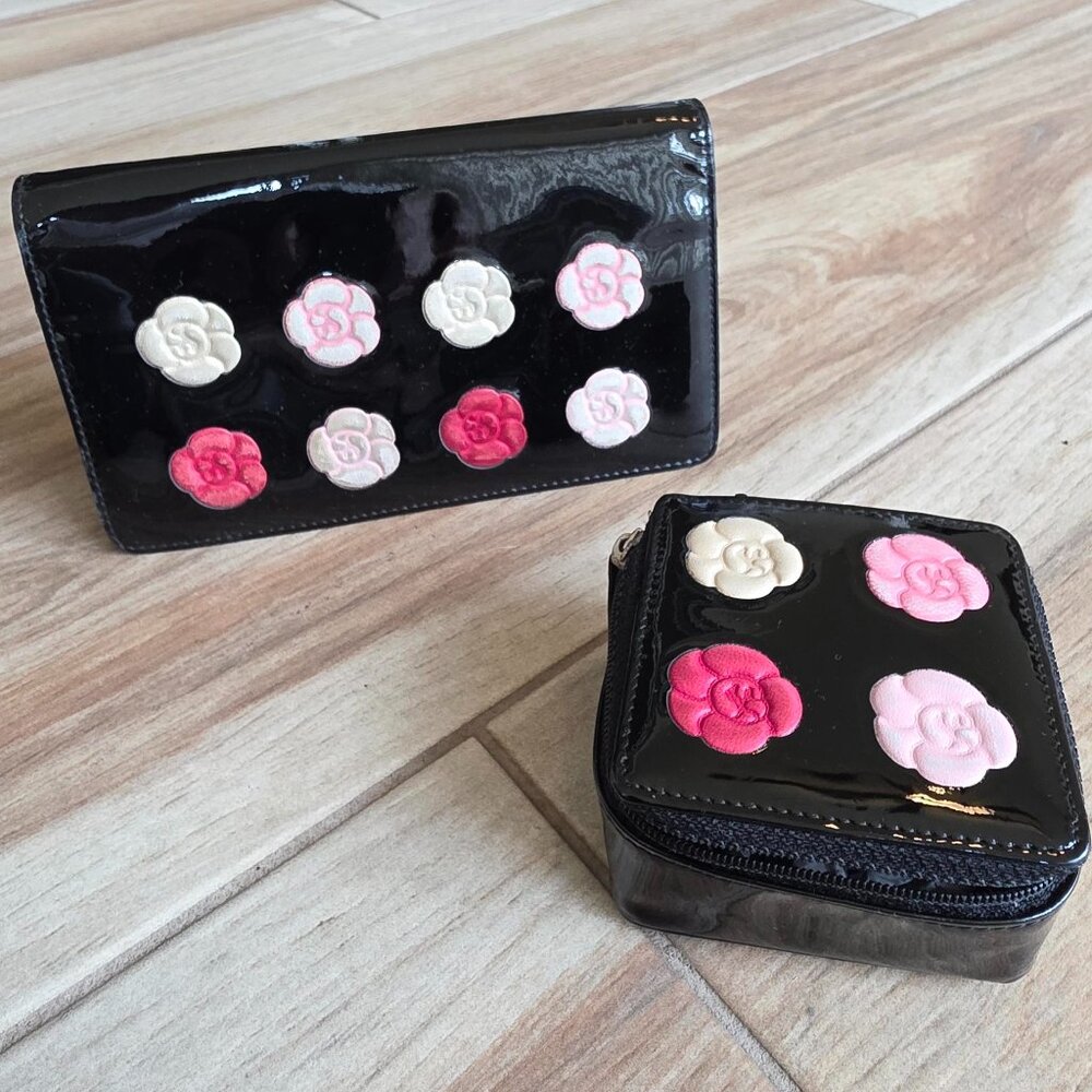 Chanel Camellia Flower Small Jewelry Pouch & Wallet Set.